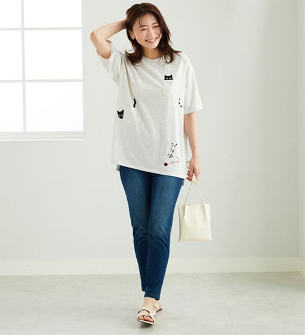 BELLUNA（ベルーナ）の「ネコ刺しゅうビッグプルオーバー（カットソー）」｜詳細画像