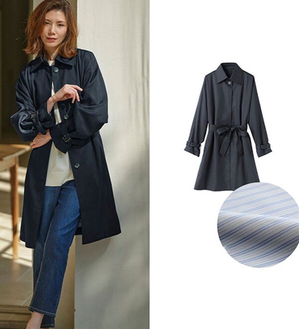 RANAN（ラナン）の「花粉対策！ステンカラーコート（ロングコート）」｜ネイビー