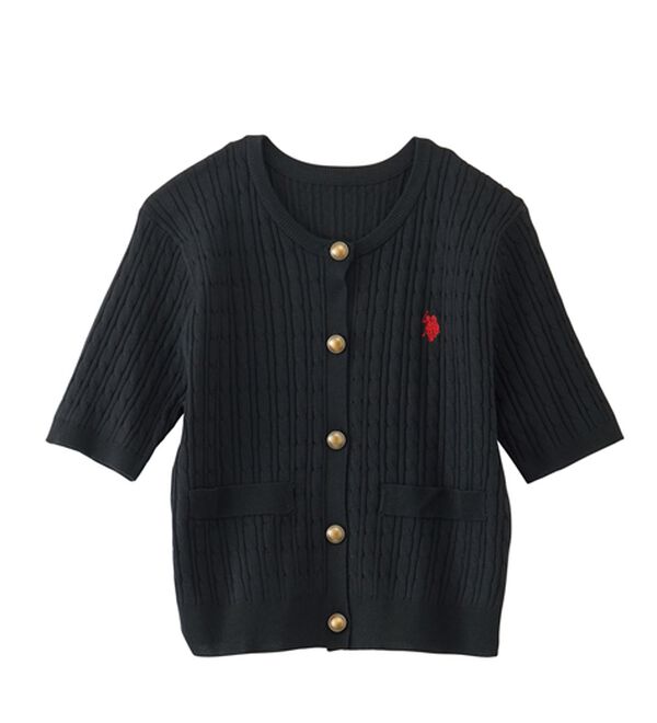 RANAN（ラナン）の「＜Ｕ．Ｓ．ＰＯＬＯ　ＡＳＳＮ．＞ゴールドボタン半袖刺繍ケーブルニットカーディガン（ニットカーディガン）」｜詳細画像