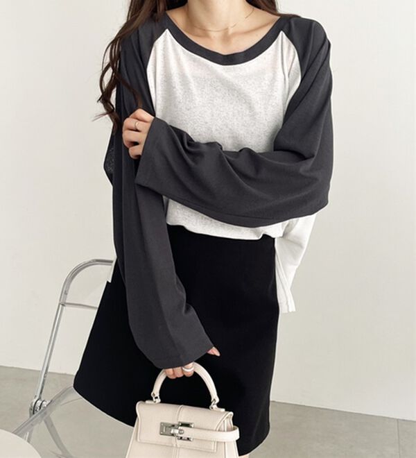 GeeRA（ジーラ）の「ラグラン切替配色スラブシアーカットソー（カットソー）」｜詳細画像