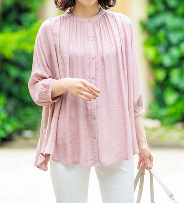 BELLUNA（ベルーナ）の「【新色追加】スラブ素材ギャザーデザインブラウス（ブラウス）」｜詳細画像