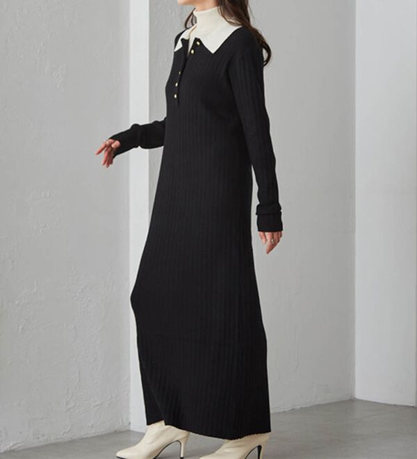 RANAN（ラナン）の「ポロカラーリブニットワンピース（ロングワンピース）」｜詳細画像