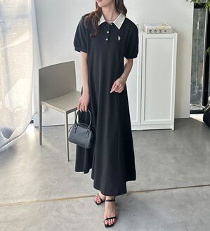 GeeRA（ジーラ）の「【Ｕ．Ｓ．ＰＯＬＯＡＳＳＮ】ポロ衿ワンピ―ス（その他ワンピース）」｜ブラック&times;ホワイト