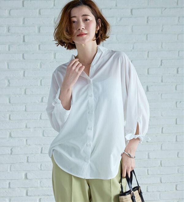 BELLUNA（ベルーナ）の「【吸水速乾】イージーケア！袖リボンシャツチュニック（チュニック）」｜詳細画像