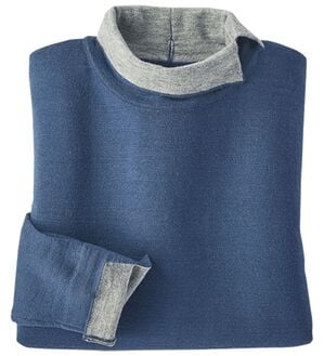 BELLUNA（ベルーナ）の「メリノウール１００％配色プルオーバー（ニット・セーター）」｜アッシュブルー