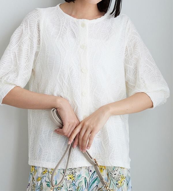 BELLUNA（ベルーナ）の「波柄シアージャカード素材カーディガン（ニットカーディガン）」｜詳細画像