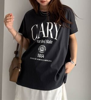 RANAN（ラナン）の「【汗シミ防止】カレッジロゴプリントT（Tシャツ）」｜ブラック系
