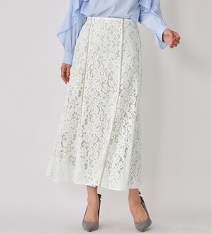 alotta（アロッタ）の「【上品に決まる】配色パイピングレーススカート【美人百花掲載】（ロングスカート）」｜オフホワイト
