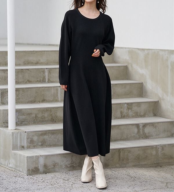 RANAN（ラナン）の「コクーンシルエットニットワンピ（ニットワンピース）」｜ブラック