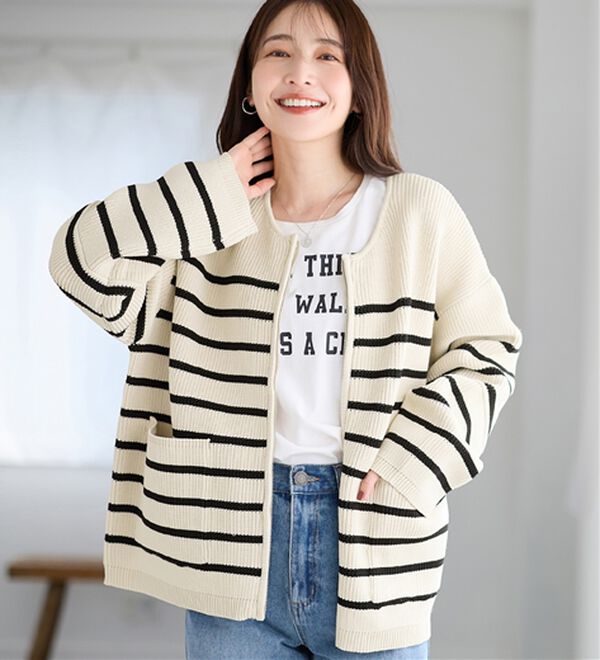 Viola e Viola（ヴィオラ エ ヴィオラ）の「ランタンスリーブジップニットコーディガン（ニットカーディガン）」｜詳細画像