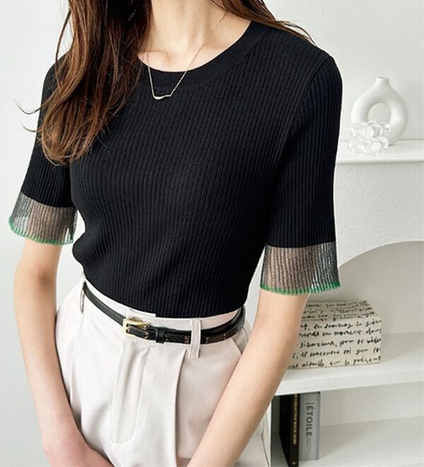 GeeRA（ジーラ）の「『ドラマ着用商品』 袖口シアーリブニット（ニット・セーター）」｜詳細画像