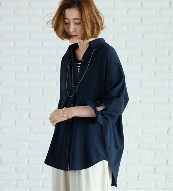 BELLUNA（ベルーナ）の「【吸水速乾】イージーケア！袖リボンシャツチュニック（チュニック）」｜詳細画像