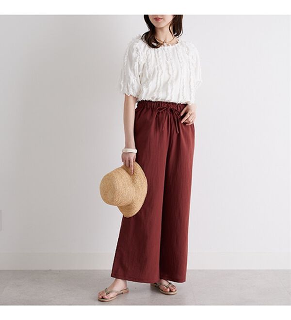 GeeRA（ジーラ）の「冷感リネン風イージーワイドパンツ（ワイドパンツ・ガウチョ）」｜詳細画像