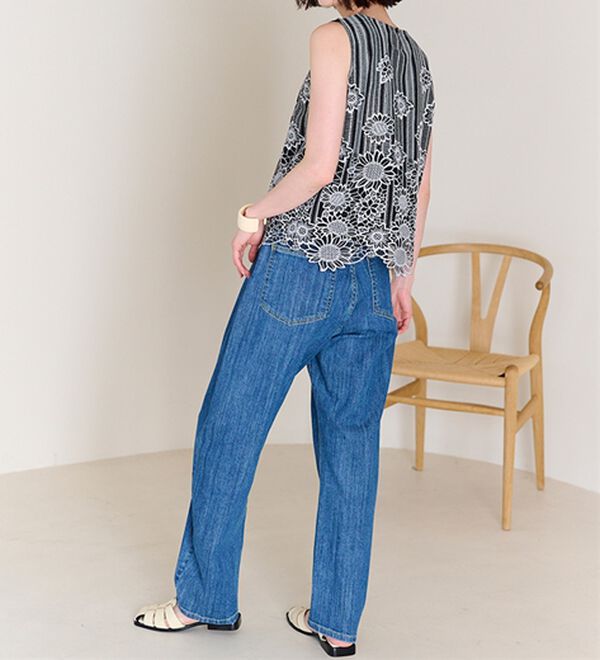 RANAN（ラナン）の「きれい見え麻入りカーブデニム（フルレングスパンツ）」｜詳細画像