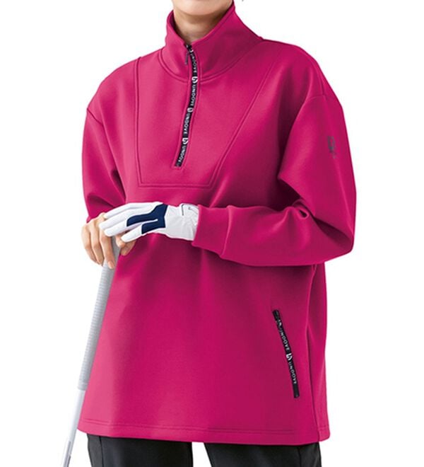 BELLUNA（ベルーナ）の「吸水速乾！ジッパーロゴプルオーバー（カットソー）」｜ピンク