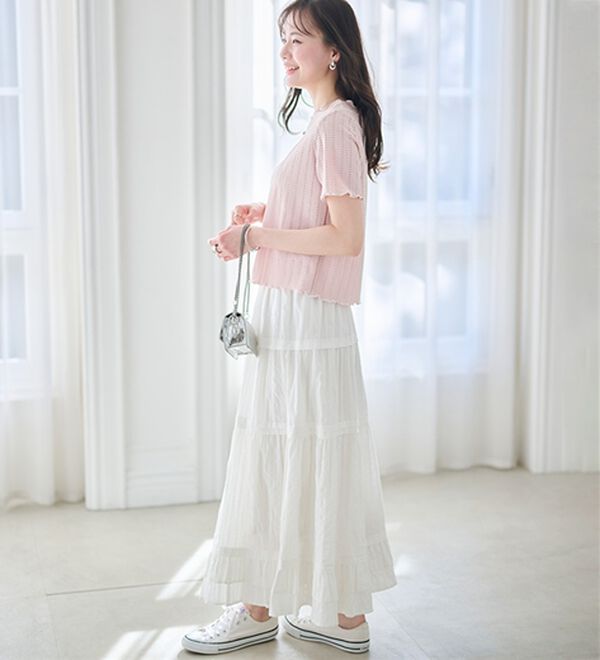 RANAN（ラナン）の「透かし柄メロー配色Ｔシャツ（カットソー）」｜詳細画像