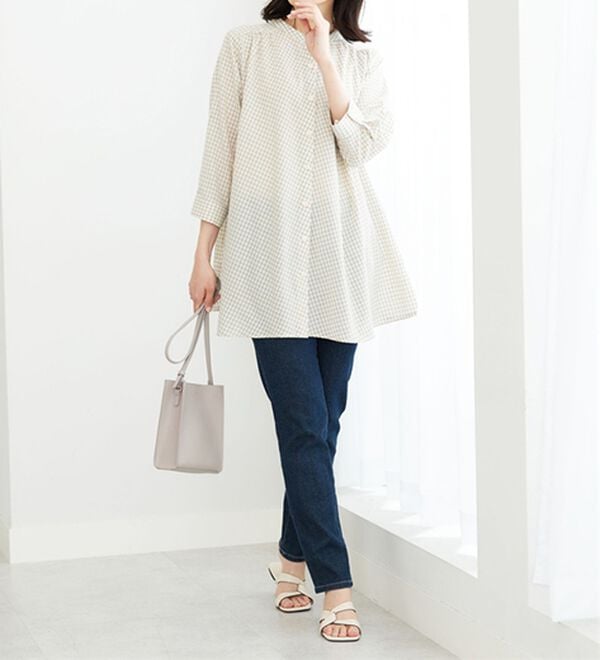 BELLUNA（ベルーナ）の「フランス綾ドレープ使いシャツチュニック（チュニック）」｜詳細画像