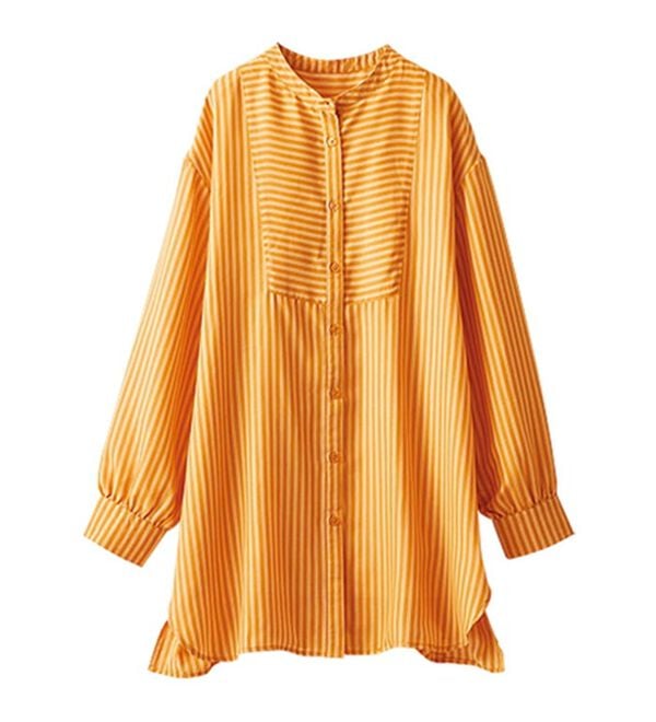 BELLUNA（ベルーナ）の「お手入れ簡単！ストライプ切替シャツチュニック（チュニック）」｜詳細画像