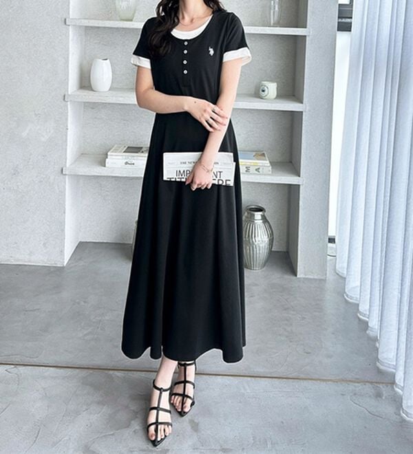 GeeRA（ジーラ）の「【ＵＳ．ＰＯＬＯ．ＡＳＳＮ】レイヤード風ヘンリーネック半袖ワンピース（カットソーワンピース）」｜詳細画像