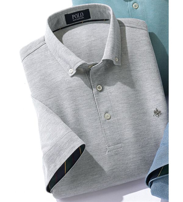 「＜ポロ・ビーシーエス＞上品５分袖ポロシャツ（メンズポロシャツ）」｜杢グレー