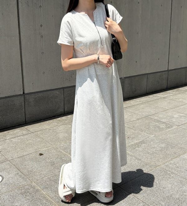 GeeRA（ジーラ）の「前後2WAYハーフジップフレンチ袖ワンピース（カットソーワンピース）」｜詳細画像