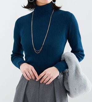 BELLUNA（ベルーナ）の「リブニットタートルプルオーバー（ニット・セーター）」｜ターコイズ