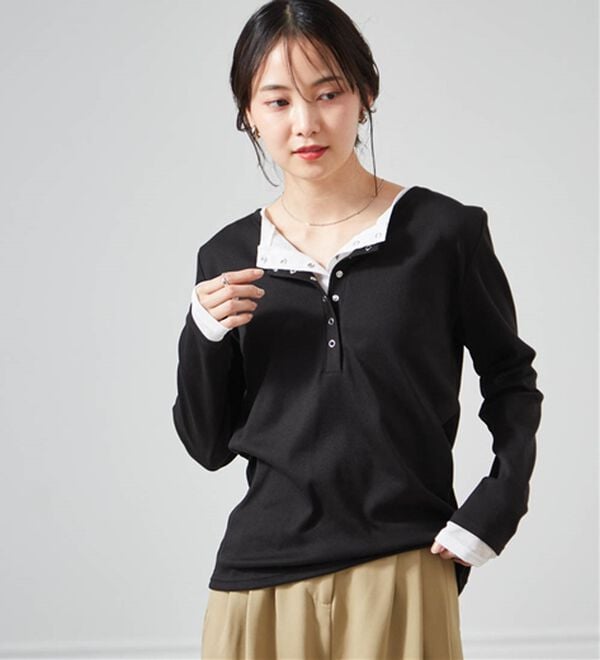 レイヤードヘンリーネックリブTシャツ - ベルーナ【公式】