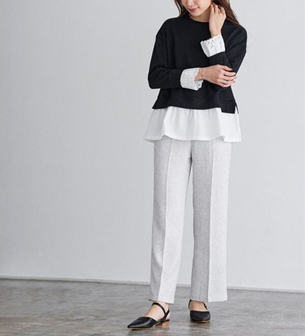 Pierrot（ピエロ）の「【選べる丈】サマーツイードセンタープレスパンツ（フルレングスパンツ）」｜詳細画像