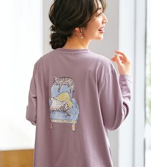 BELLUNA（ベルーナ）の「アーティストコラボ！ポケット付ネコプリントロンＴ（ハラミチヨ）（カットソー）」｜詳細画像