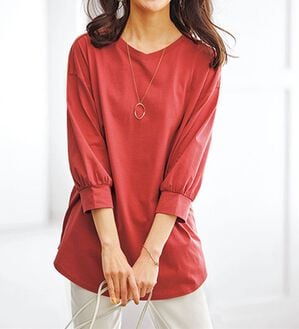 BELLUNA（ベルーナ）の「ひんやり！綿１００％キシリトールプリントチュニック（チュニック）」｜オレンジ