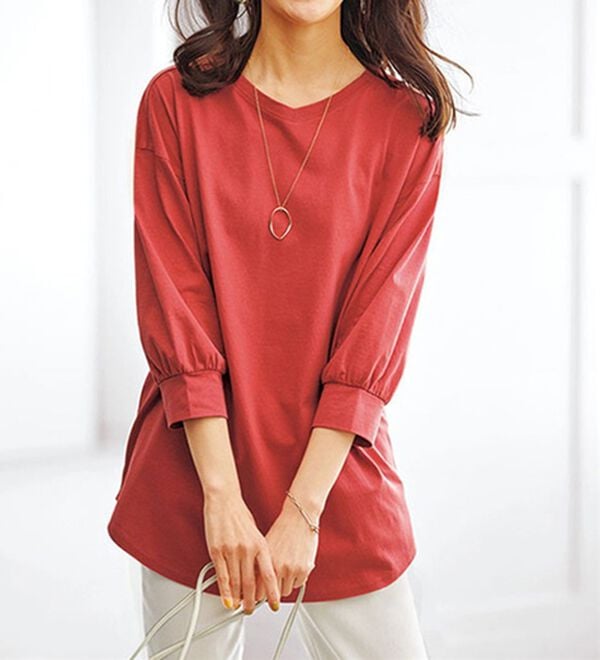 BELLUNA（ベルーナ）の「ひんやり！綿１００％キシリトールプリントチュニック（チュニック）」｜オレンジ