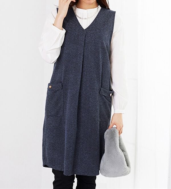 BELLUNA（ベルーナ）の「ツイード調タック使いジャンパースカート（チュニックワンピース）」｜詳細画像