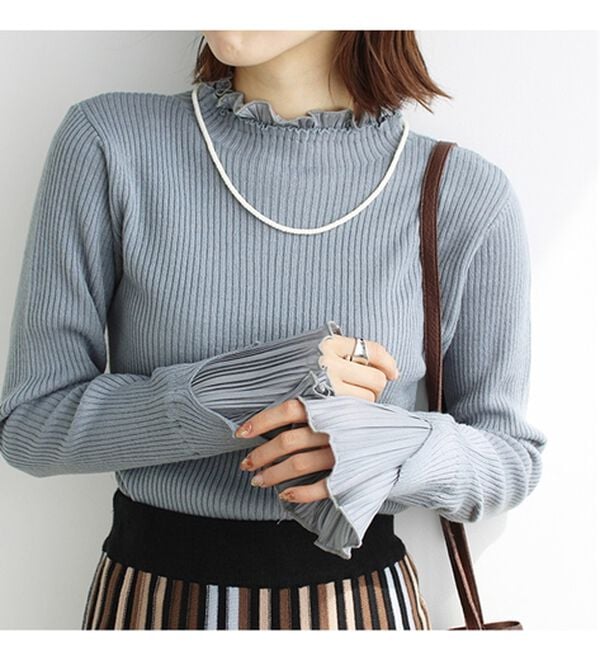 GeeRA（ジーラ）の「プリーツ付ハイネックリブニットトップス（ニット・セーター）」｜詳細画像