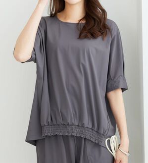 BELLUNA（ベルーナ）の「ヒンヤリ爽快！裾ギャザープルオーバー（カットソー）」｜チャコール