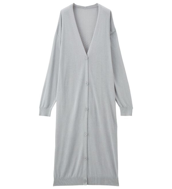 INVERALLAN ロングニットカーディガン グレー ベルト Vネック INVERALLAN ロングニットカーディガン グレー ベルト Vネック