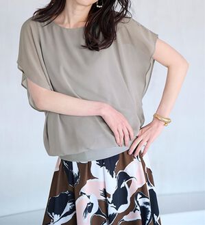 RANAN（ラナン）の「シフォン使いふんわり袖プルオーバー（カットソー）」｜ライトグレー