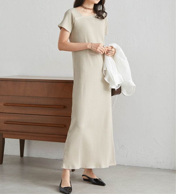 RANAN（ラナン）の「アシメネックハーフスリーブリブワンピース（その他ワンピース）」｜詳細画像