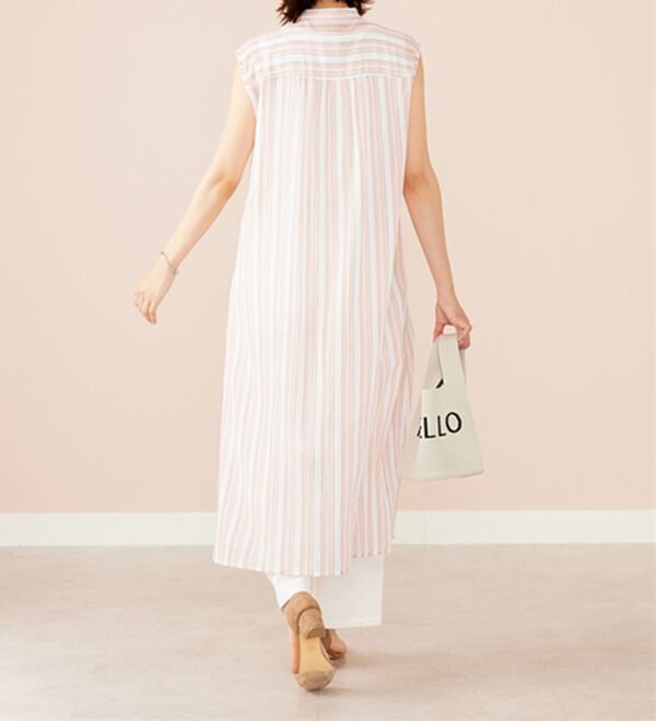 BELLUNA（ベルーナ）の「ラメ入りストライプ柄シアーロングシャツ（シャツワンピース）」｜詳細画像