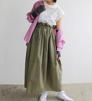 GeeRA（ジーラ）の「ウエストドロストドッキングワンピース（ドッキングワンピース）」｜カーキ系