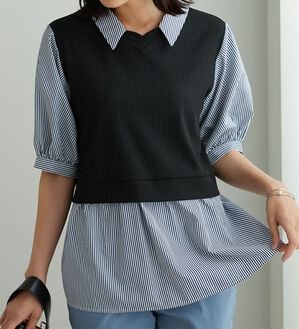 BELLUNA（ベルーナ）の「衿付きVネック異素材切替チュニック（チュニック）」｜詳細画像