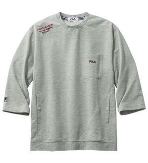 「＜フィラ＞サラッと快適！ゆったり７分袖ライトトレーナー・７分丈カーゴパンツ（メンズトレーナー）」｜杢グレー(トレーナー)