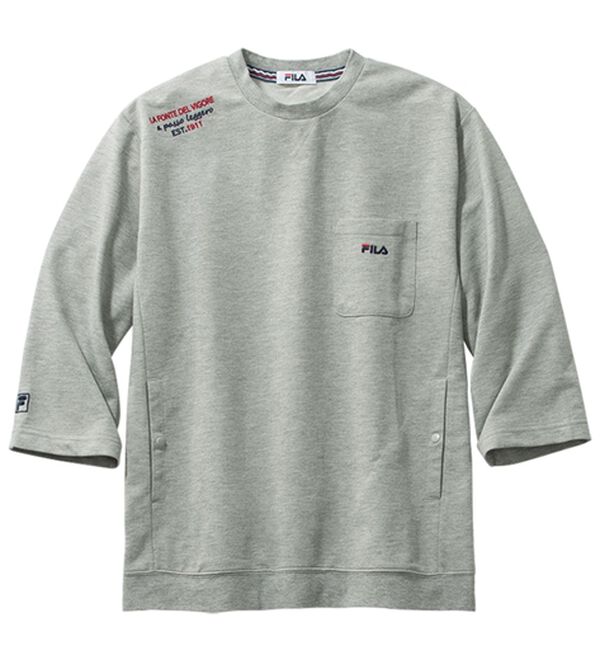 「＜フィラ＞サラッと快適！ゆったり７分袖ライトトレーナー・７分丈カーゴパンツ（メンズトレーナー）」｜杢グレー(トレーナー)