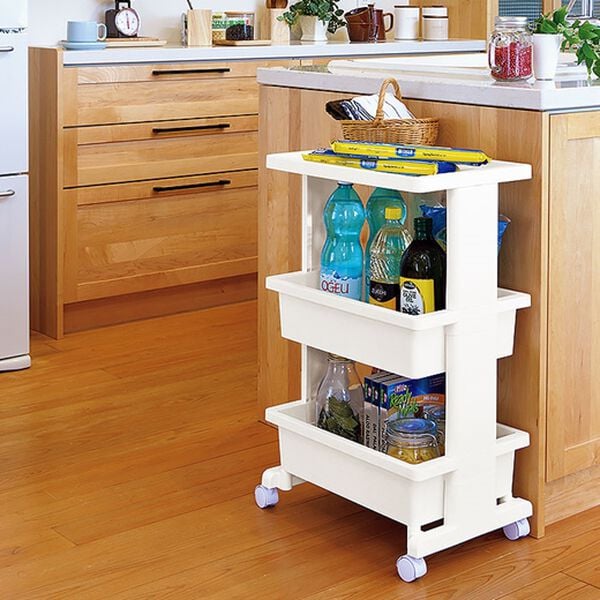 iellio（イエリオ）の「日本製リセ　テーブルワゴン３段＜キッチンワゴン・バスケットトローリー・ラック・省スペース・小物収納＞（リビング用品）」｜詳細画像