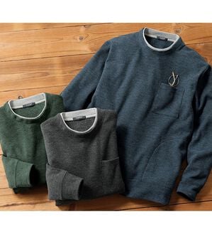 「重ね着手間いらずの上品見え杢調ニットトレーナー（メンズトレーナー）」｜3色組