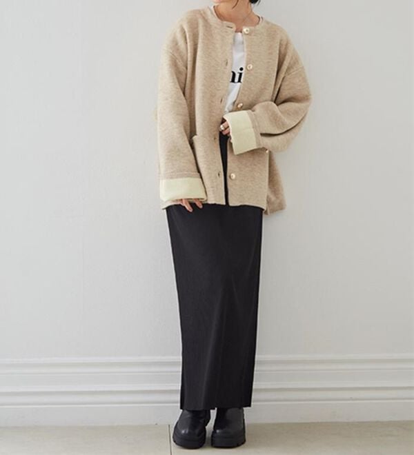 RANAN（ラナン）の「裏配色ゴールド調ボタンニットコーディガン（ニットカーディガン）」｜詳細画像