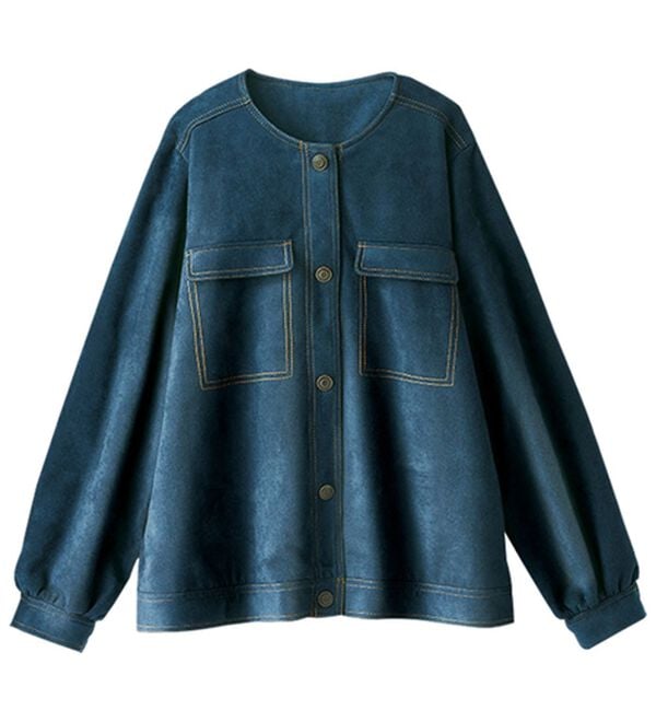 BELLUNA（ベルーナ）の「配色ステッチ使いスエード調ジャケット（ブルゾン）」｜詳細画像