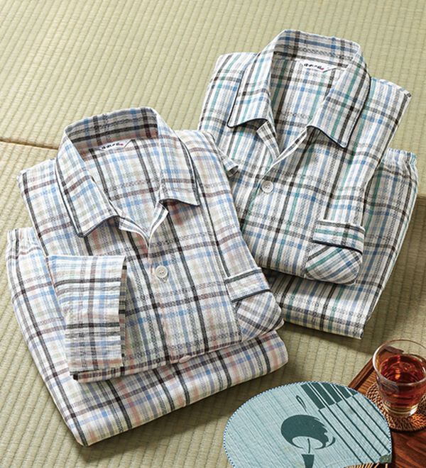 「【２着組】日本製播州織しじら織さらさらパジャマ（メンズルームウェア）」｜2着組