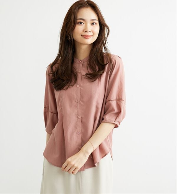 BELLUNA（ベルーナ）の「エアリービンテージ素材タック使いブラウス（ブラウス）」｜ピンク