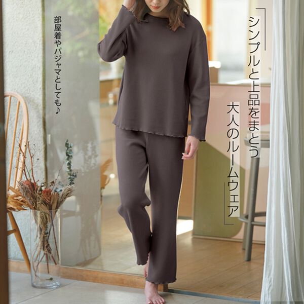 YU'NOW（ユナウ）の「【ハラマキ付】ワッフルプルオーバー＆パンツセット（パジャマ・ルームウェア）」｜詳細画像