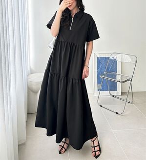 GeeRA（ジーラ）の「サッカーティアードハーフジップワンピース（その他ワンピース）」｜ブラック